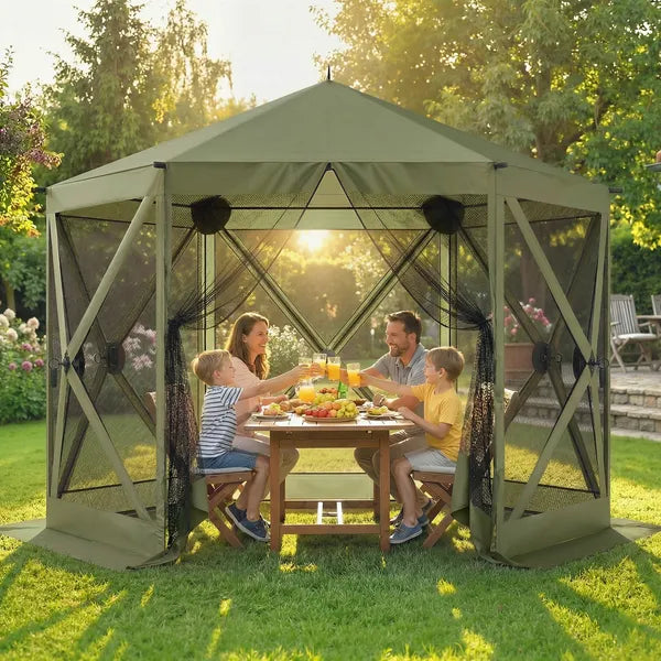 Outsunny 10 x 11 ft Pop Up Gazebo Screen Tent, Portable Instant Camping Canopy Screen House with Nettings, Carry Bag, Dark Green - product image 2