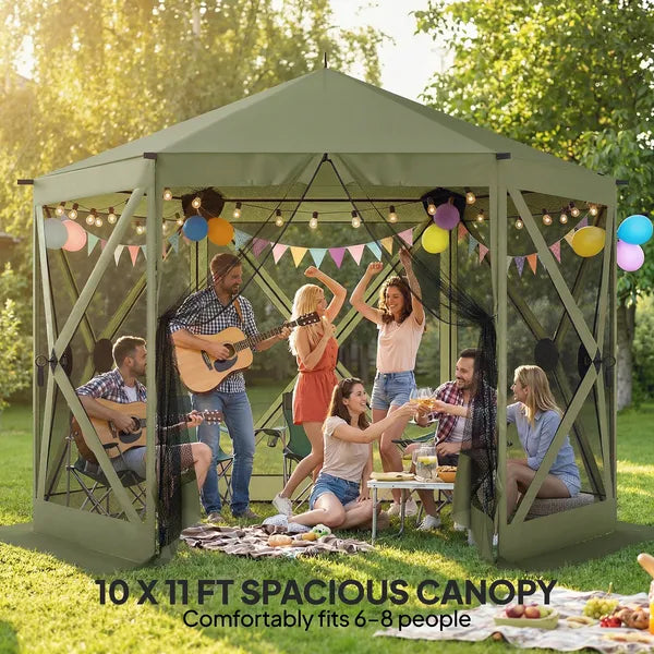 Outsunny 10 x 11 ft Pop Up Gazebo Screen Tent, Portable Instant Camping Canopy Screen House with Nettings, Carry Bag, Dark Green - product image 5