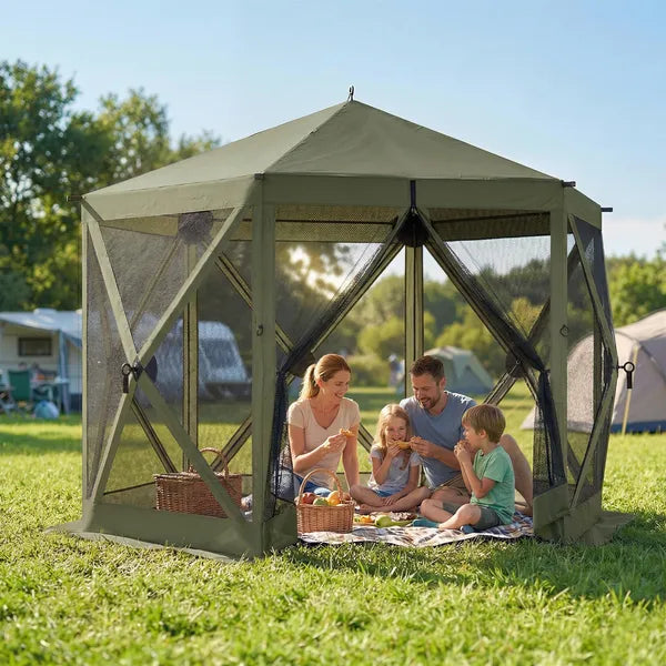 Outsunny 10 x 11 ft Pop Up Gazebo Screen Tent, Portable Instant Camping Canopy Screen House with Nettings, Carry Bag, Dark Green - product image 10