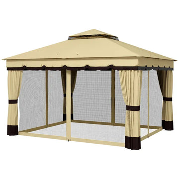10' x 12' Double Roof Patio Gazebo Canopy, Outdoor Gazebo Shelter with Netting and Curtains, for Garden, Lawn and Deck - product image 1