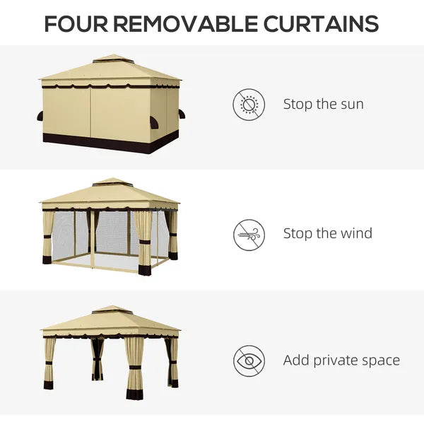 10' x 12' Double Roof Patio Gazebo Canopy, Outdoor Gazebo Shelter with Netting and Curtains, for Garden, Lawn and Deck - product image 6
