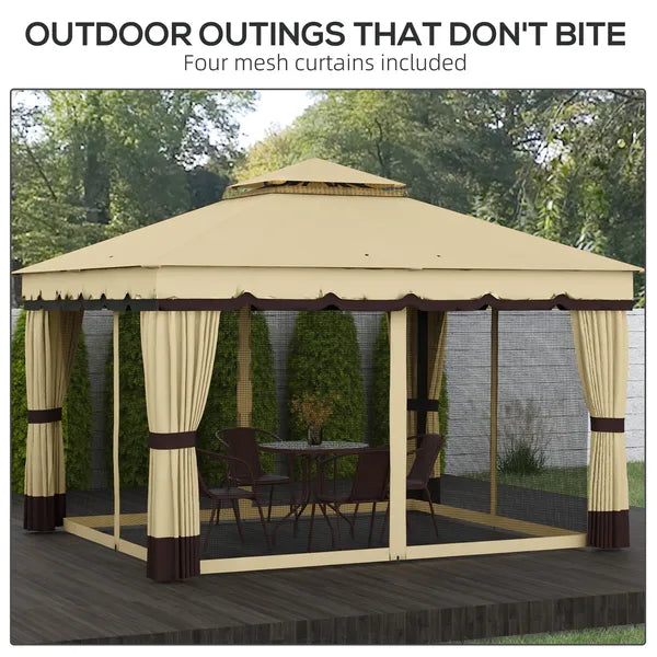 10' x 12' Double Roof Patio Gazebo Canopy, Outdoor Gazebo Shelter with Netting and Curtains, for Garden, Lawn and Deck - product image 5