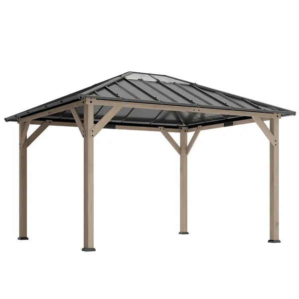 Outsunny 10 ft x 12 ft Hardtop Gazebo with Galvanized Steel Roof, UPF50+ Wood Permanent Pavilion with Clear Roof Top, Light Walnut - product image 11