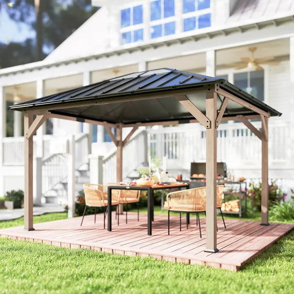 Outsunny 10 ft x 12 ft Hardtop Gazebo with Galvanized Steel Roof, UPF50+ Wood Permanent Pavilion with Clear Roof Top, Light Walnut - product image 10