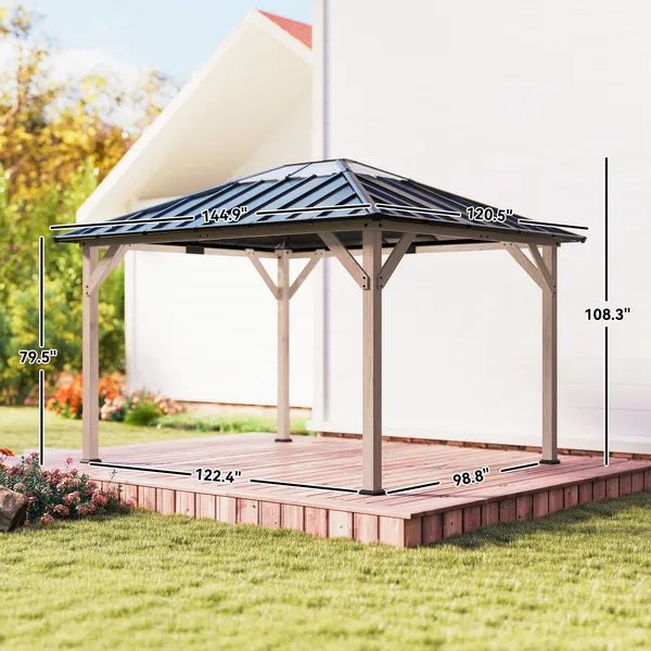 Outsunny 10 ft x 12 ft Hardtop Gazebo with Galvanized Steel Roof, UPF50+ Wood Permanent Pavilion with Clear Roof Top, Light Walnut - product image 3