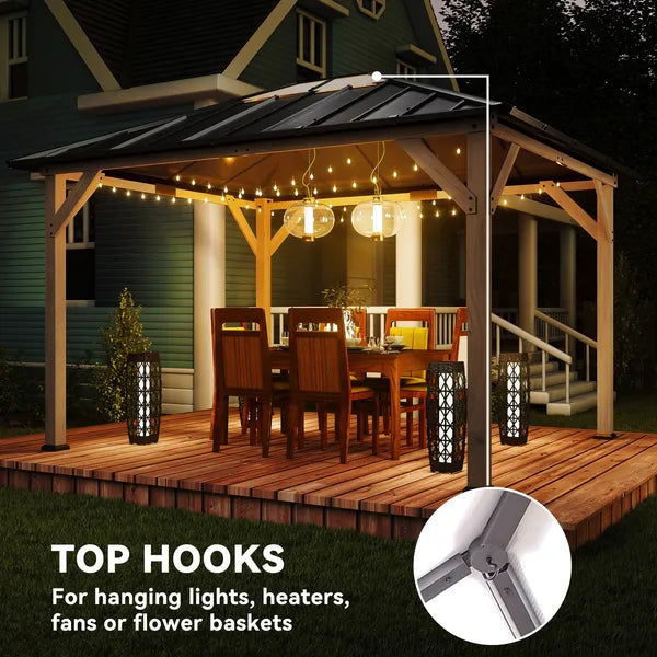 Outsunny 10 ft x 12 ft Hardtop Gazebo with Galvanized Steel Roof, UPF50+ Wood Permanent Pavilion with Clear Roof Top, Light Walnut - product image 7