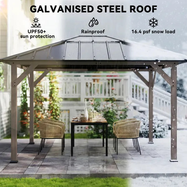 Outsunny 10 ft x 12 ft Hardtop Gazebo with Galvanized Steel Roof, UPF50+ Wood Permanent Pavilion with Clear Roof Top, Light Walnut - product image 4