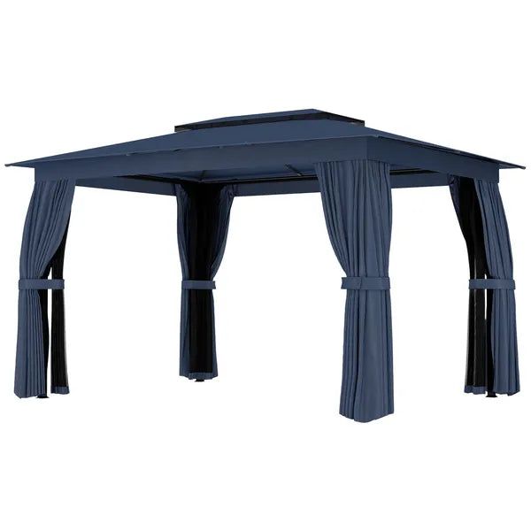 10' x 12' Outdoor Patio Gazebo, Soft Top Gazebo Canopy Shelter with Curtains, Netting, Steel Frame, Hooks, Blue - product image 1