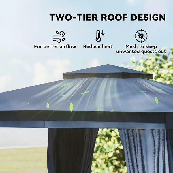 10' x 12' Outdoor Patio Gazebo, Soft Top Gazebo Canopy Shelter with Curtains, Netting, Steel Frame, Hooks, Blue - product image 4