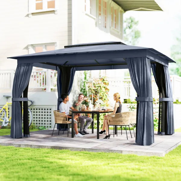 10' x 12' Outdoor Patio Gazebo, Soft Top Gazebo Canopy Shelter with Curtains, Netting, Steel Frame, Hooks, Blue - product image 2