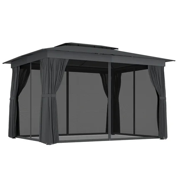 10' x 12' Outdoor Patio Gazebo, Soft Top Gazebo Canopy Shelter with Curtains, Netting, Steel Frame, Hooks, Dark Gray - product image 11