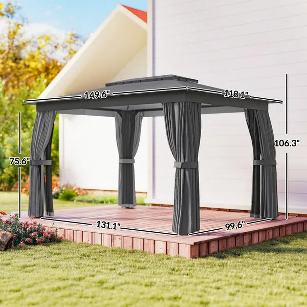 10' x 12' Outdoor Patio Gazebo, Soft Top Gazebo Canopy Shelter with Curtains, Netting, Steel Frame, Hooks, Dark Gray - product image 3
