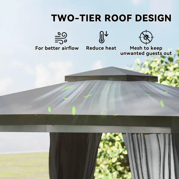 10' x 12' Outdoor Patio Gazebo, Soft Top Gazebo Canopy Shelter with Curtains, Netting, Steel Frame, Hooks, Dark Gray - product image 4