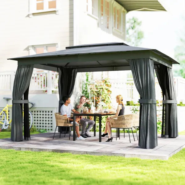 10' x 12' Outdoor Patio Gazebo, Soft Top Gazebo Canopy Shelter with Curtains, Netting, Steel Frame, Hooks, Dark Gray - product image 2