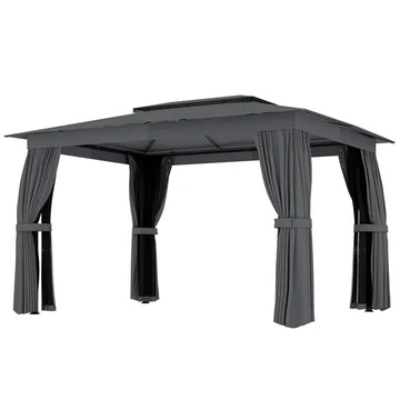10' x 12' Outdoor Patio Gazebo, Soft Top Gazebo Canopy Shelter with Curtains, Netting, Steel Frame, Hooks, Dark Gray - product image 1