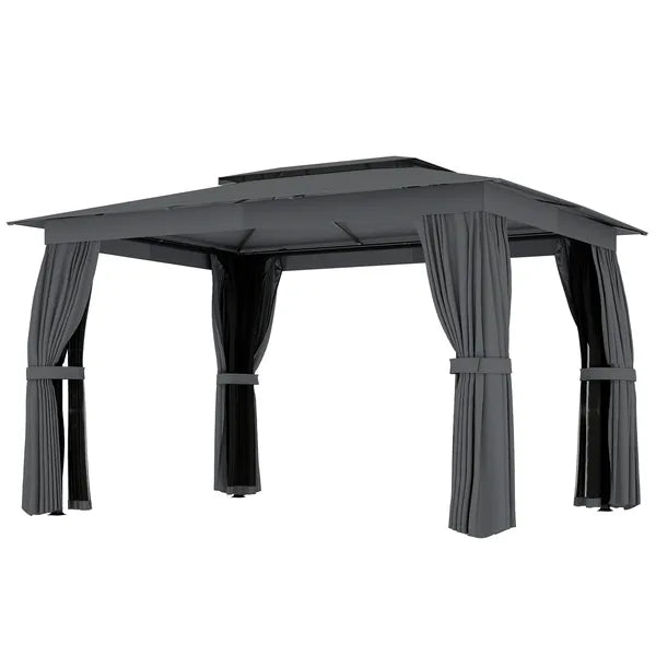 10' x 12' Outdoor Patio Gazebo, Soft Top Gazebo Canopy Shelter with Curtains, Netting, Steel Frame, Hooks, Dark Gray - product image 1