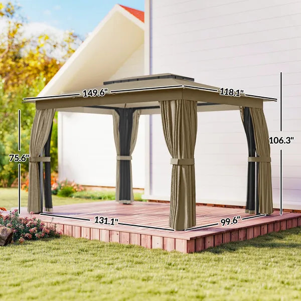 Outsunny 10 ft x 12 ft Outdoor Patio Gazebo, Soft Top Gazebo Canopy Shelter with Curtains, Netting, Steel Frame, Hooks, Khaki - product image 3