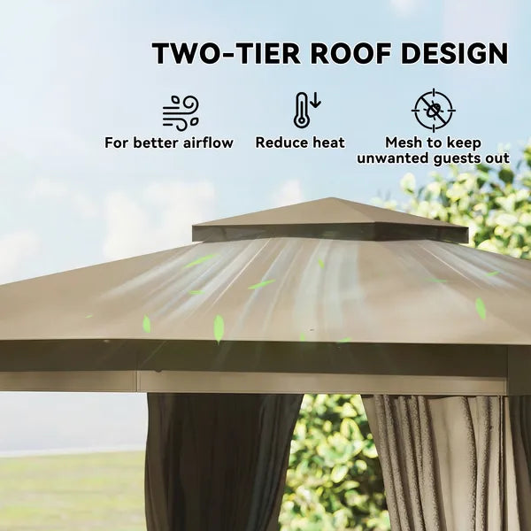 Outsunny 10 ft x 12 ft Outdoor Patio Gazebo, Soft Top Gazebo Canopy Shelter with Curtains, Netting, Steel Frame, Hooks, Khaki - product image 4