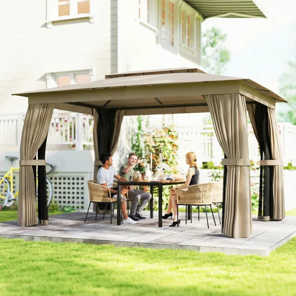 Outsunny 10 ft x 12 ft Outdoor Patio Gazebo, Soft Top Gazebo Canopy Shelter with Curtains, Netting, Steel Frame, Hooks, Khaki - product image 2