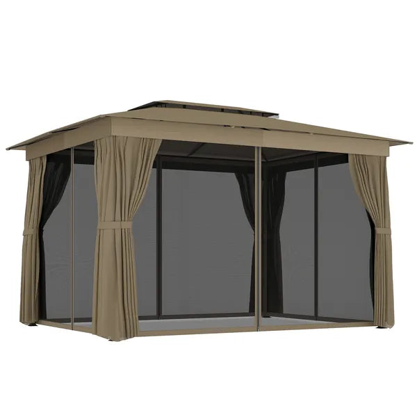 Outsunny 10 ft x 12 ft Outdoor Patio Gazebo, Soft Top Gazebo Canopy Shelter with Curtains, Netting, Steel Frame, Hooks, Khaki - product image 11