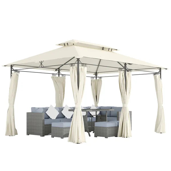 Outsunny 10' x 13' Double Roof Patio Gazebo, Outdoor Gazebo with Curtains, for Garden, Lawn, Backyard and Deck, Cream White - product image 11