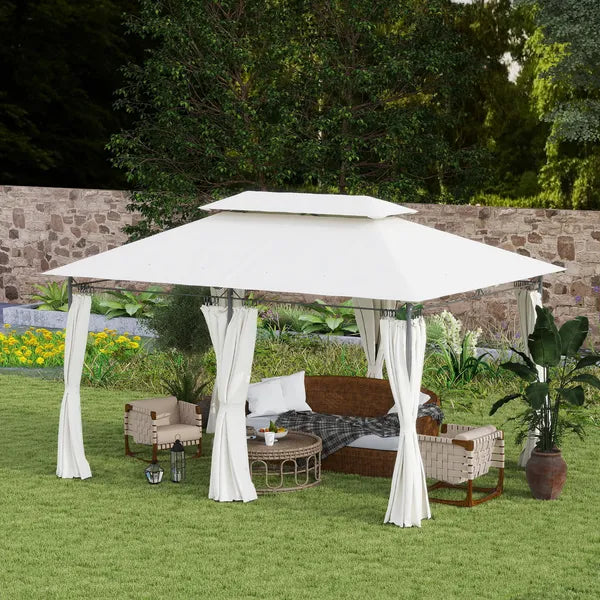 Outsunny 10' x 13' Double Roof Patio Gazebo, Outdoor Gazebo with Curtains, for Garden, Lawn, Backyard and Deck, Cream White - product image 10