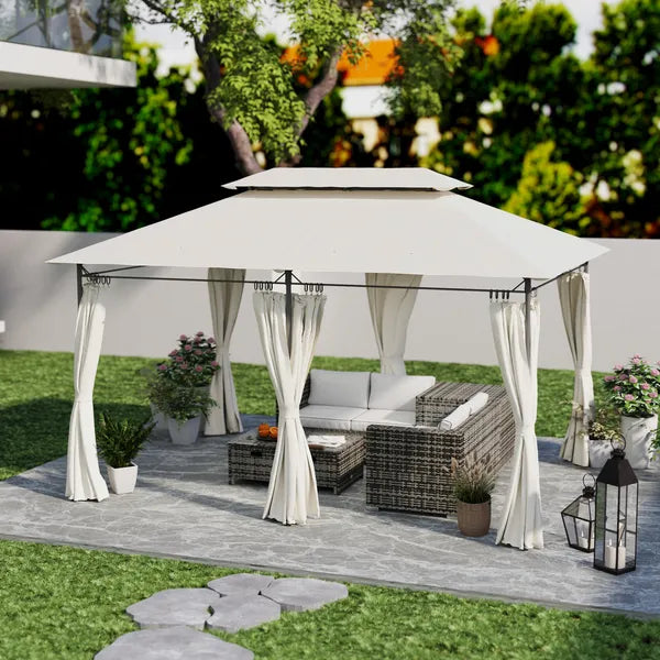 Outsunny 10' x 13' Double Roof Patio Gazebo, Outdoor Gazebo with Curtains, for Garden, Lawn, Backyard and Deck, Cream White - product image 2