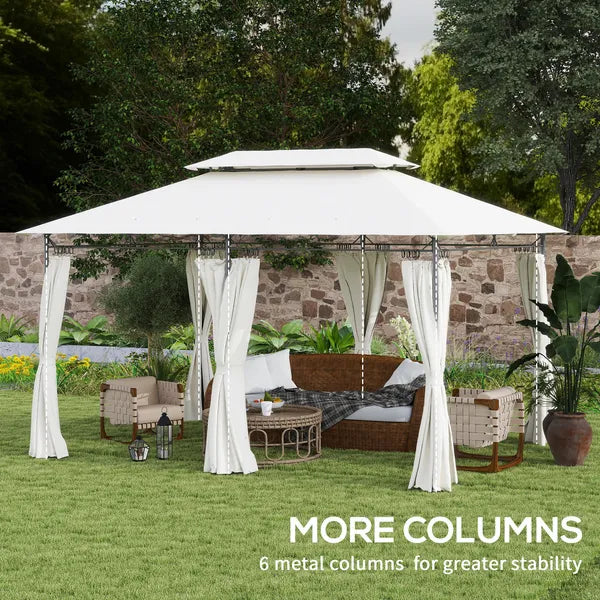 Outsunny 10' x 13' Double Roof Patio Gazebo, Outdoor Gazebo with Curtains, for Garden, Lawn, Backyard and Deck, Cream White - product image 5