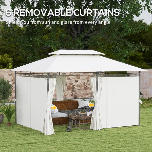 Outsunny 10' x 13' Double Roof Patio Gazebo, Outdoor Gazebo with Curtains, for Garden, Lawn, Backyard and Deck, Cream White - product image 6