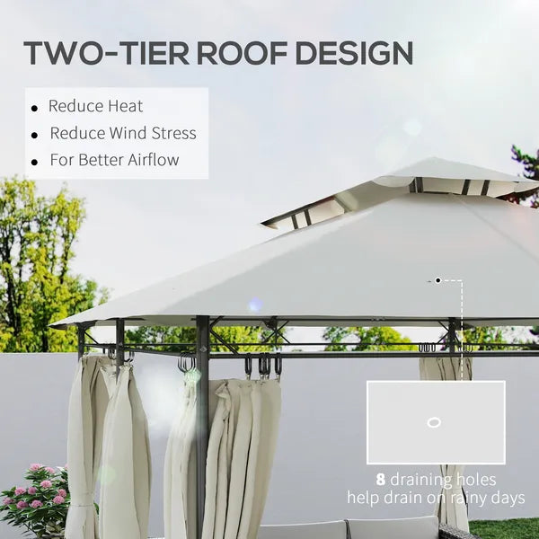 Outsunny 10' x 13' Double Roof Patio Gazebo, Outdoor Gazebo with Curtains, for Garden, Lawn, Backyard and Deck, Cream White - product image 4