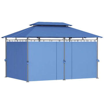 Outsunny 10 ft x 13 ft Double Roof Patio Gazebo, Outdoor Gazebo with Curtains, for Garden, Lawn, Backyard and Deck, Dark Blue - product image 1