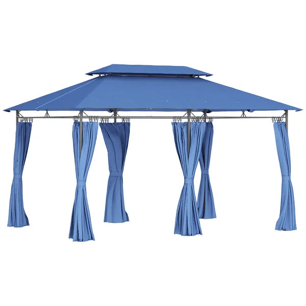 Outsunny 10 ft x 13 ft Double Roof Patio Gazebo, Outdoor Gazebo with Curtains, for Garden, Lawn, Backyard and Deck, Dark Blue - product image 11
