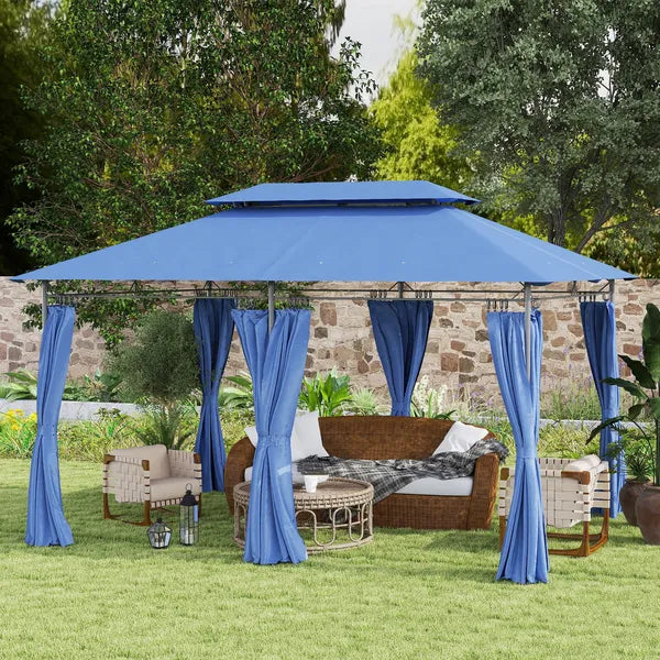 Outsunny 10 ft x 13 ft Double Roof Patio Gazebo, Outdoor Gazebo with Curtains, for Garden, Lawn, Backyard and Deck, Dark Blue - product image 10