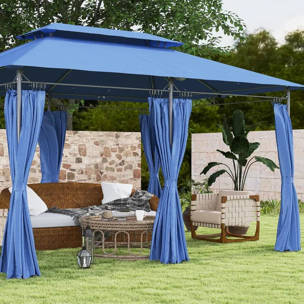 Outsunny 10 ft x 13 ft Double Roof Patio Gazebo, Outdoor Gazebo with Curtains, for Garden, Lawn, Backyard and Deck, Dark Blue - product image 8