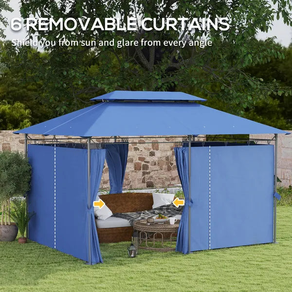 Outsunny 10 ft x 13 ft Double Roof Patio Gazebo, Outdoor Gazebo with Curtains, for Garden, Lawn, Backyard and Deck, Dark Blue - product image 6