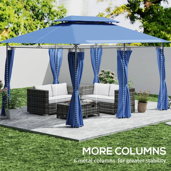 Outsunny 10 ft x 13 ft Double Roof Patio Gazebo, Outdoor Gazebo with Curtains, for Garden, Lawn, Backyard and Deck, Dark Blue - product image 5