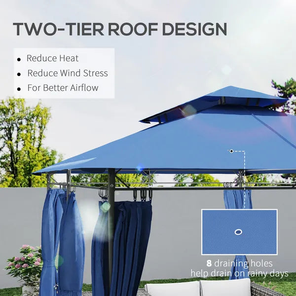 Outsunny 10 ft x 13 ft Double Roof Patio Gazebo, Outdoor Gazebo with Curtains, for Garden, Lawn, Backyard and Deck, Dark Blue - product image 4