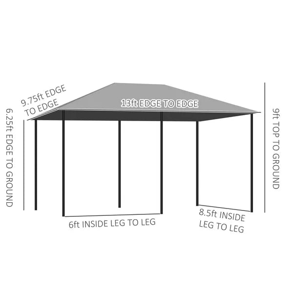 10 x 13 Outdoor Gazebo, Canopy Shelter with 6 Sidewalls, Steel Frame, Gray for Garden and Backyard, Gray - product image 3