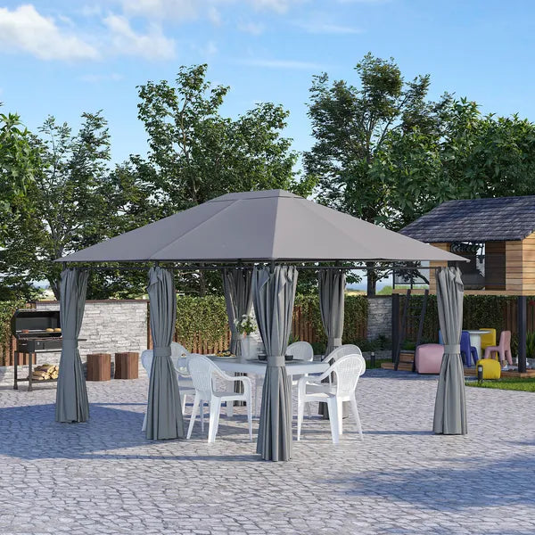 10 x 13 Outdoor Gazebo, Canopy Shelter with 6 Sidewalls, Steel Frame, Gray for Garden and Backyard, Gray - product image 2