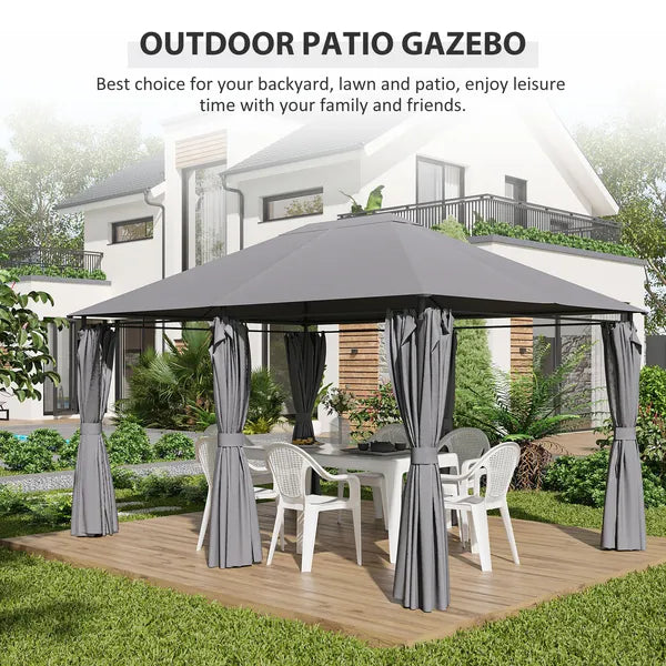 10 x 13 Outdoor Gazebo, Canopy Shelter with 6 Sidewalls, Steel Frame, Gray for Garden and Backyard, Gray - product image 6