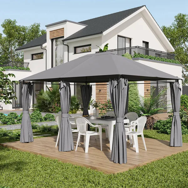 10 x 13 Outdoor Gazebo, Canopy Shelter with 6 Sidewalls, Steel Frame, Gray for Garden and Backyard, Gray - product image 10