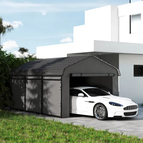 Outsunny 10 ft x 15 ft Metal Carport, Heavy Duty Garage Car Canopy with Galvanized Metal Roof and Removable Sidewalls, Dark Gray - product image 2