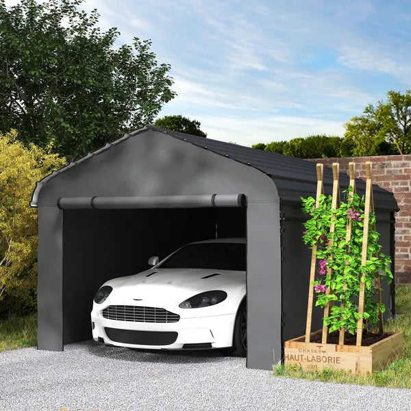 Outsunny 10 ft x 15 ft Metal Carport, Heavy Duty Garage Car Canopy with Galvanized Metal Roof and Removable Sidewalls, Dark Gray - product image 10