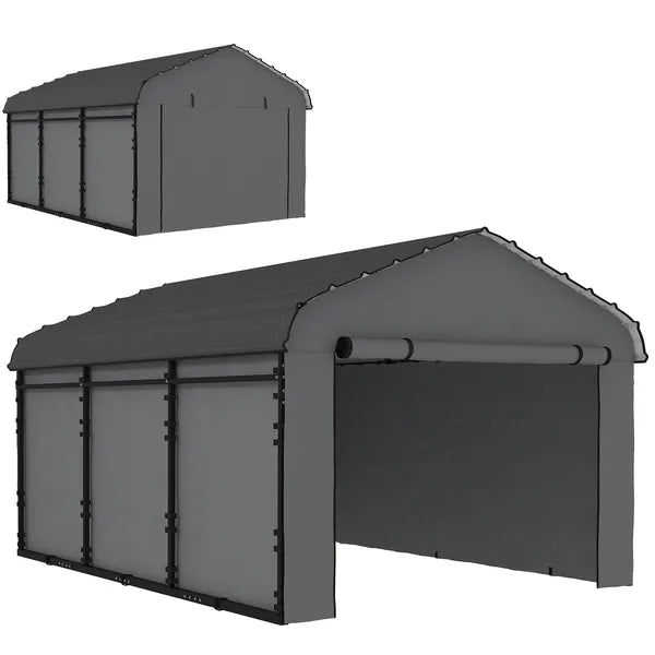 Outsunny 10 ft x 15 ft Metal Carport, Heavy Duty Garage Car Canopy with Galvanized Metal Roof and Removable Sidewalls, Dark Gray - product image 11