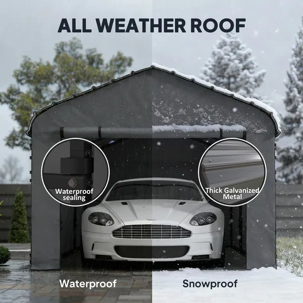Outsunny 10 ft x 15 ft Metal Carport, Heavy Duty Garage Car Canopy with Galvanized Metal Roof and Removable Sidewalls, Dark Gray - product image 4