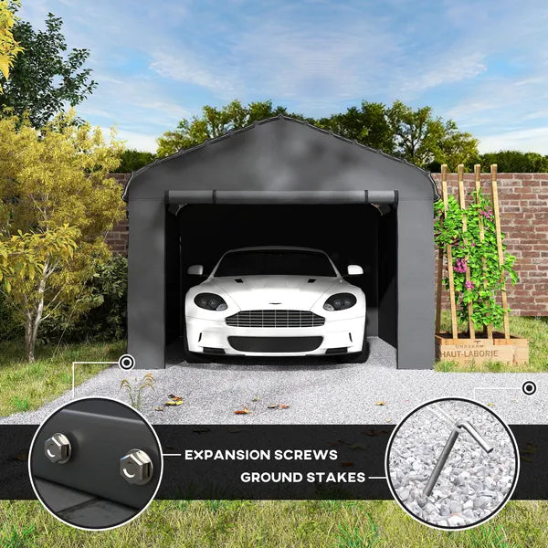 Outsunny 10 ft x 15 ft Metal Carport, Heavy Duty Garage Car Canopy with Galvanized Metal Roof and Removable Sidewalls, Dark Gray - product image 9