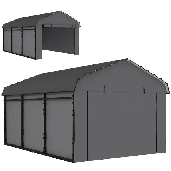 Outsunny 10 ft x 15 ft Metal Carport, Heavy Duty Garage Car Canopy with Galvanized Metal Roof and Removable Sidewalls, Dark Gray - product image 1