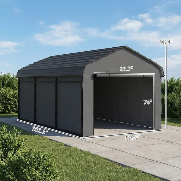 Outsunny 10 ft x 15 ft Metal Carport, Heavy Duty Garage Car Canopy with Galvanized Metal Roof and Removable Sidewalls, Dark Gray - product image 3
