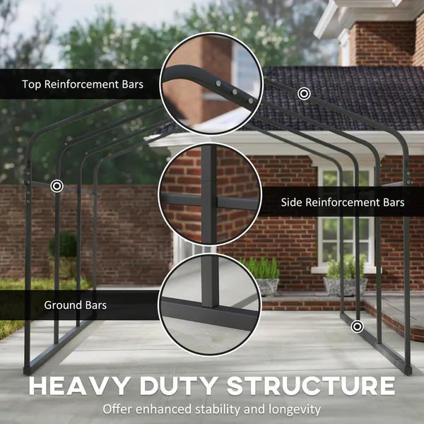 Outsunny 10 ft x 15 ft Metal Carport, Heavy Duty Garage Car Canopy with Galvanized Metal Roof and Removable Sidewalls, Dark Gray - product image 6