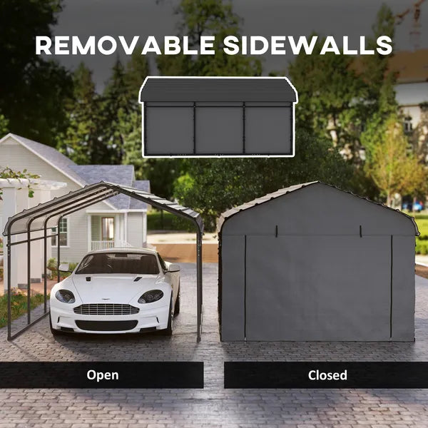 Outsunny 10 ft x 15 ft Metal Carport, Heavy Duty Garage Car Canopy with Galvanized Metal Roof and Removable Sidewalls, Dark Gray - product image 7